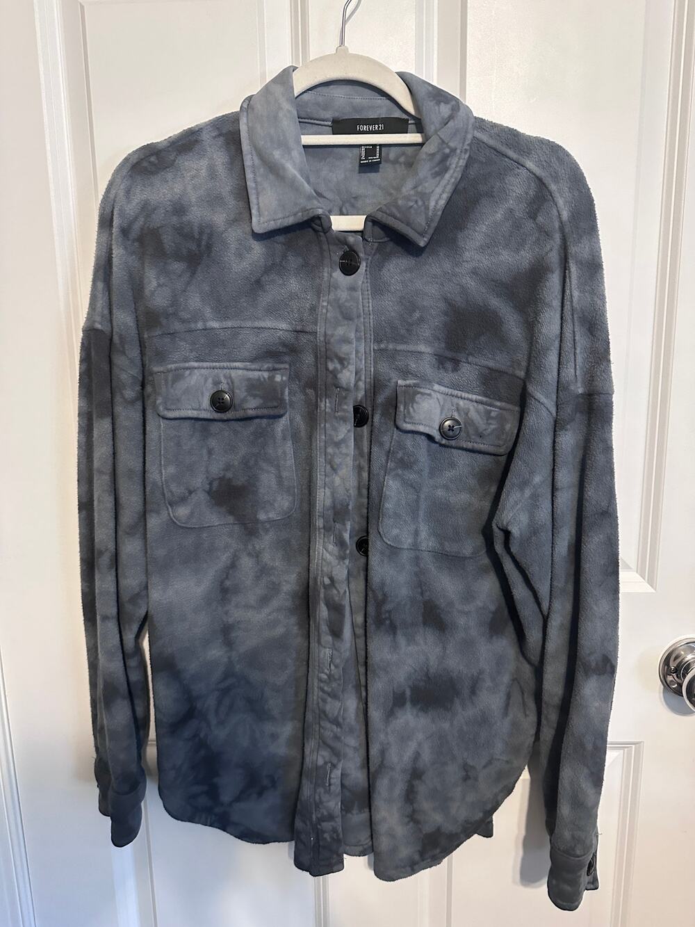 Forever 21 Dyed Blue Fleece Shacket Medium
